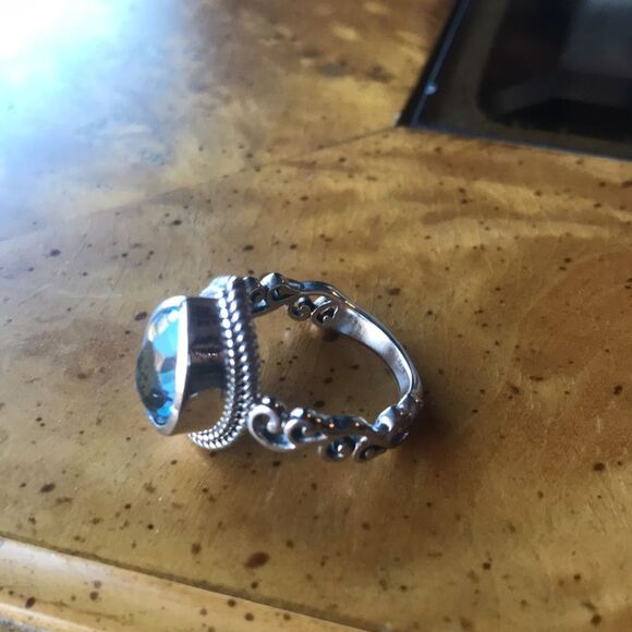 Natural Marambaia Blue Topaz Sterling Silver Solitaire Ring Size 8 - Picture 6 of 9